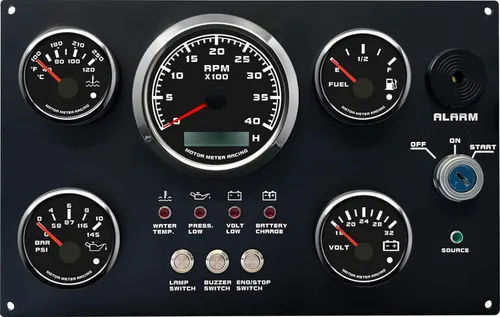 Miniatura 9 de MOTOR METER RACING Juego de 5 calibradores de la serie Pro W Panel de instrumentos tacómetro de 85 mm 3-3/8" 52 mm 2-1/16" Voltaje 12V Nivel