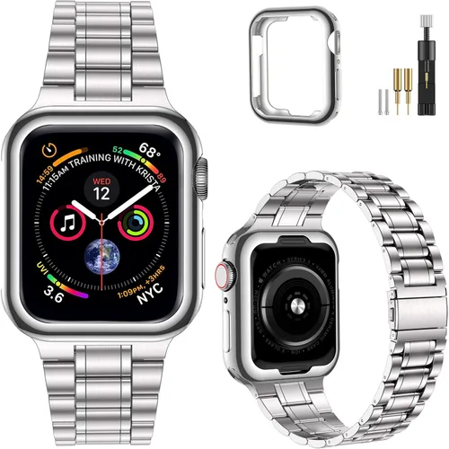 Miniatura 9 de MioHHR - Correa de acero inoxidable sólida compatible con Apple Watch de 1.5 pulgadas (Series 3/2/1) 1.6 pulgadas (Series SE/6/5/4) 1.61 pulgadas