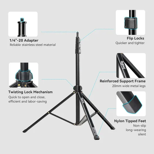 Miniatura 4 de SMALLRIG RA-S200 Soporte Ligero para Fotografía, 200cm / 6.6ft / 78.7", Negro, Aleación de Aluminio, Soporta hasta 4kg, Compatible con Reflectores