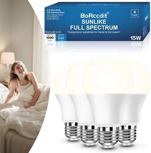 Miniatura 8 de BoRccidt SunLike - Bombilla de luz de espectro completo de 2700 K, LED cálido de 15 W = 100 W, sin parpadeo y sin rayos UV, 90+CRI y 30000 H de vida