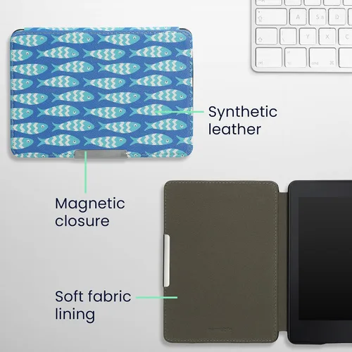Miniatura 5 de kwmobile Funda compatible con Amazon Kindle PaperWhite - Funda para lector electrónico - Azul pez pequeño/azul claro/blanco