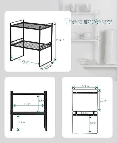 Miniatura 3 de Shantton Paquete de 2 estantes de gabinete de cocina, estante organizador de despensa, baño, dormitorio, oficina, mesa, escritorio, ahorro