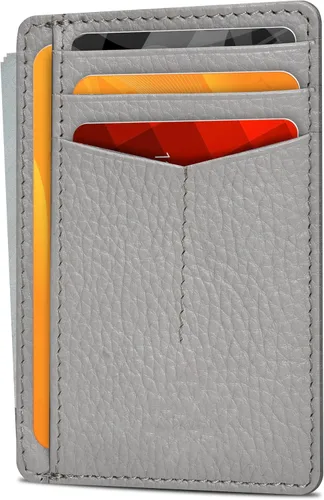 Carteras de cuero Oak Leathers delgadas y minimalistas para hombres y mujeres con bolsillo frontal RFID y tarjetero de cuero, Gris, Pequeña