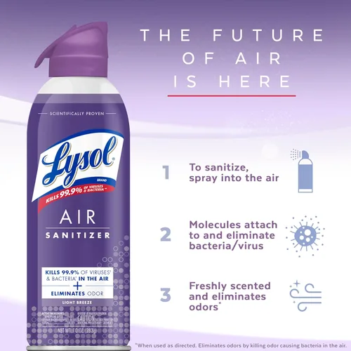 Miniatura 4 de Lysol Spray desinfectante de aire con eliminador de olores para el hogar y la oficina, aerosol desinfectante, alternativa a ambientador, aroma