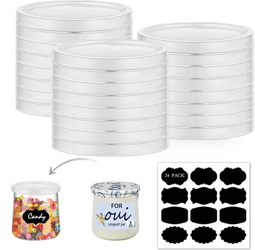 Miniatura 8 de Oui - Tapas para tarros de yogur, 32 tapas de plástico para tarros de yogur selladas contra fugas, tapas de repuesto con etiqueta para tarros de 32