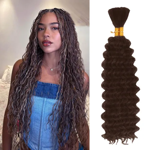 Miniatura 37 de Cabello bohemio para trenzar de 18 pulgadas, 2 paquetes de cabello ondulado profundo a granel para trenzas bohemias, sin trama, extensiones