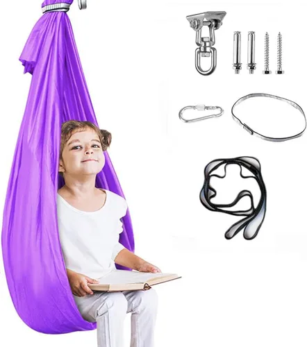 Miniatura 19 de Columpio sensorial para niños y adultos, columpio de terapia de doble capa para interiores y exteriores, columpio para acurrucarse con accesorios