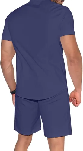Miniatura 4 de Uni Clau Conjunto corto de 2 piezas para hombre, conjunto de camisa con botones y pantalones cortos, conjunto de chándal de playa