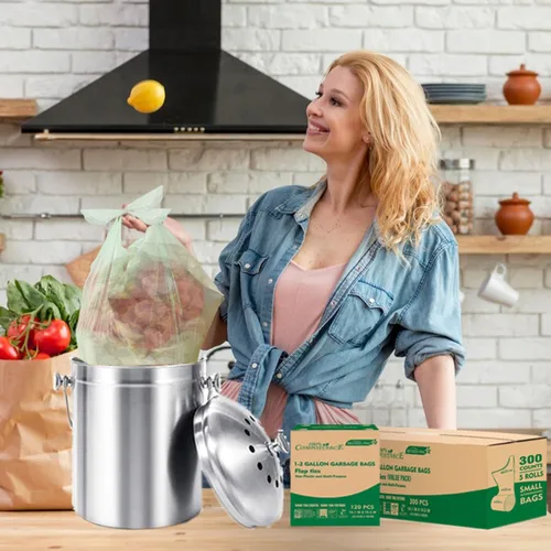 Miniatura 6 de BEIDOU-PAC Bolsas de basura compostables con solapa de 1 a 2 galones, 120 bolsas de abono pequeñas, bolsas de basura biodegradables para cocina