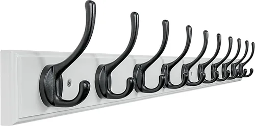 Miniatura 13 de Dseap Perchero de abrigos montado en la pared: 16" de agujero a agujero, colgador de abrigos con 5 ganchos de metal para colgar abrigos, toallas