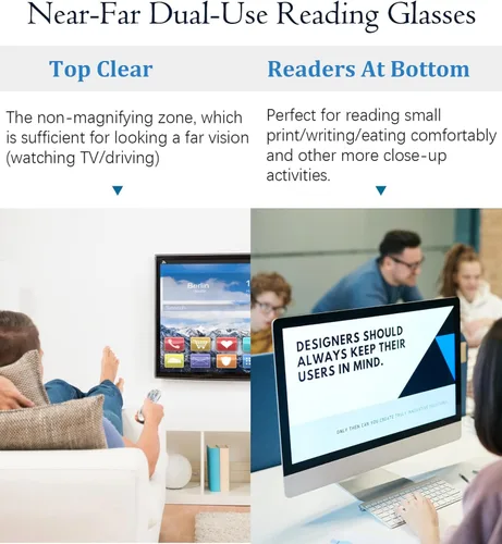 Miniatura 7 de Missfive Paquete de 2 lentes de lectura bifocales para hombre, bloqueo de luz azul, lectores casi de doble uso, bisagras de resorte duraderas