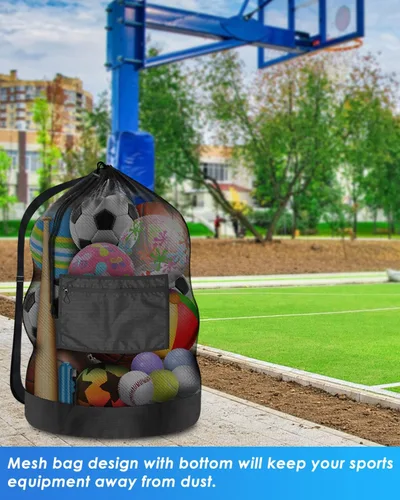 Miniatura 7 de BROTOU Heavy Duty Soccer Ball Net Bag(100L Extra Large Capacity 10-12Balls), Drawstring Mesh Ball Bag with Zipper Pocket, Sports Equipment Storage