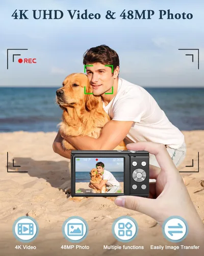 Miniatura 3 de Cámara Digital 4K para Fotografía y Video Enfoque Automático Anti-Vibración, Zoom 16X 48MP Cámara Point and Shoot para Adolescentes Adultos