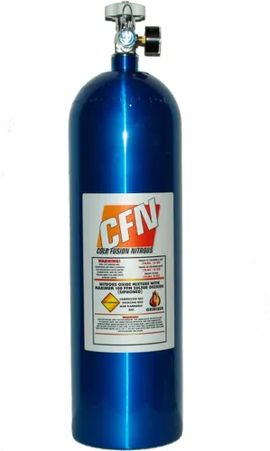 Miniatura 3 de Botella de 5 libras Cold Fusion Nitrous Botella de óxido nitroso con válvula de alto flujo, manómetro y conexión de descarga 8AN con tapa