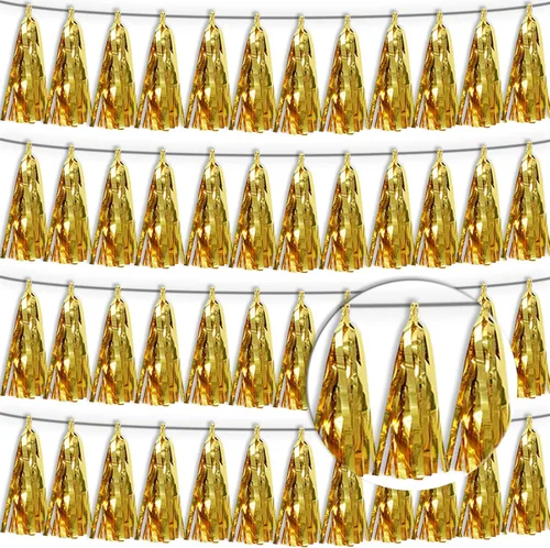 Miniatura 40 de Guirnalda de flecos de papel de aluminio metálico 4P con borlas de oropel, telón de fondo para flotadores de desfile, decoraciones de graduación