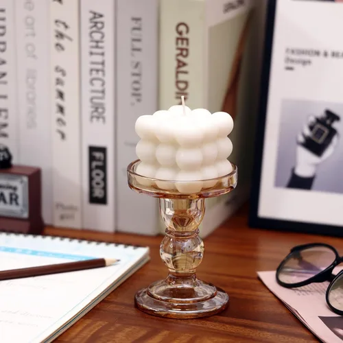 Miniatura 3 de Juego de 4 portavelas de cristal, portavelas ámbar para velas de pilar, 4.5 pulgadas de alto, decoración de candelabros para sala de estar