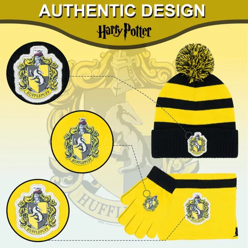 Miniatura 4 de Harry Potter Sombrero y guantes de invierno con juego, Gryffindor, Slytherin, Hufflepuff, Ravenclaw, Conjunto de invierno para niños de 5 a 13 años