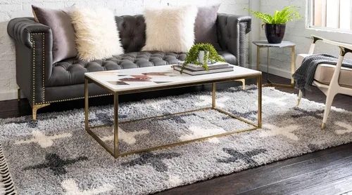 Miniatura 2 de Unique Loom Hygge Shag Collection - Alfombra rectangular moderna de inspiración marroquí, diseño geométrico, felpa y acogedora, 4 pies x 6 pies