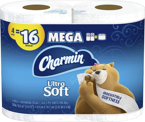 Miniatura 4 de Charmin Papel higiénico ultra suave, 24 megarrollos de papel de baño = 96 rollos regulares