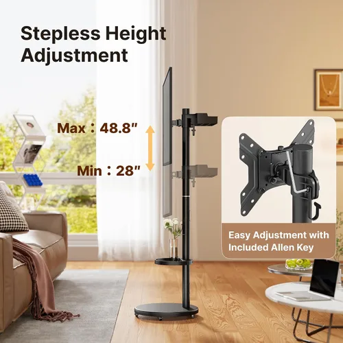 Miniatura 2 de Soporte de TV móvil con ruedas y altura ajustable para TV de 13 a 43 pulgadas hasta 15 kg, de retrato a paisaje, carrito de TV con caja