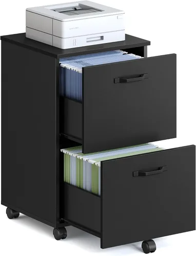 Miniatura 16 de VASAGLE Archivador móvil con ruedas, 2 cajones, estante abierto, para A4, tamaño carta, carpetas colgantes, gris carbón y negro tinta UOFC071B04