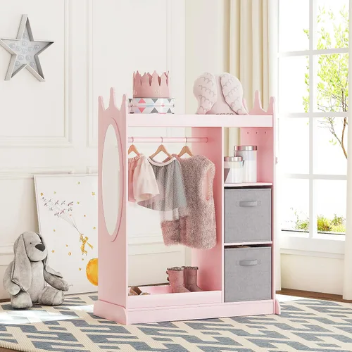 Miniatura 7 de UTEX Armario guardarropa para niños con espejo y contenedor de almacenamiento, rosa, 33.4 pulgadas de ancho x 15.75 pulgadas de profundidad x 44.5