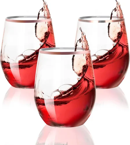 Miniatura 12 de SUT Paquete de 32 copas de vino de plástico con borde dorado de 12 onzas, sin tallo, desechables con calidad premium, reutilizables, irrompibles