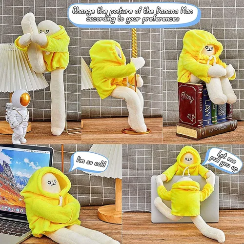 Miniatura 4 de Juguete de Peluche Hombre Banana, Muñeco Extraño Hombre Banana de 16 Pulgadas con Imán, Divertido Juguete de Descompresión Articulable de Animales