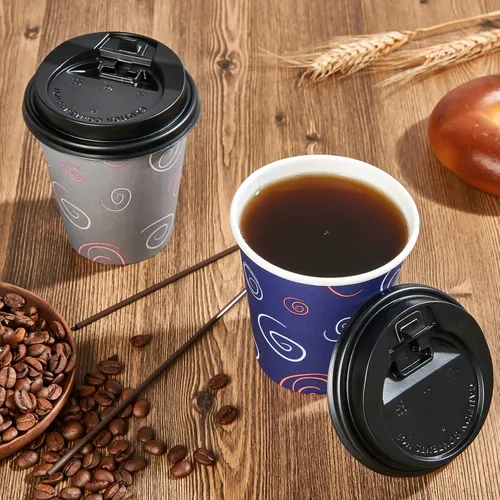 Miniatura 4 de TV TOPVALUE Paquete de 100 vasos de papel de 12 onzas, tazas de café desechables con tapas y pajitas para agua potable, té, utilizado para el hogar