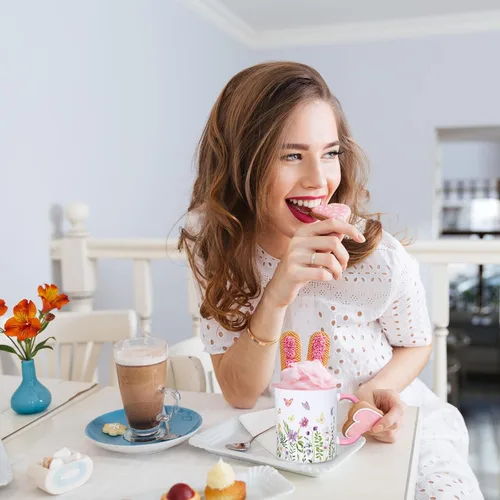 Miniatura 4 de Whaline 2 tazas de café florales de primavera con asa, 12 onzas, acuarela, flores silvestres, mariposa, taza de cerámica para familiares amigos