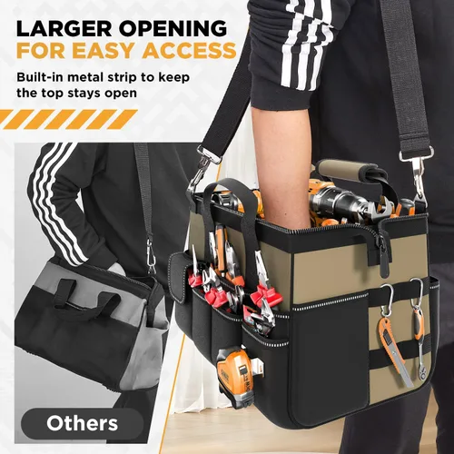 Miniatura 6 de Goovilla Bolsa de herramientas de 15.5 pulgadas con 1 bolsillo Organizador de almacenamiento de caja de herramientas portátil de 17 bolsillos
