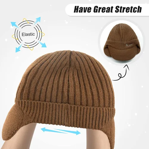 Miniatura 2 de BAVST Gorro de punto para hombre, gorro de invierno para mujer, gorras elásticas para exteriores, con forro polar, calentador de orejas