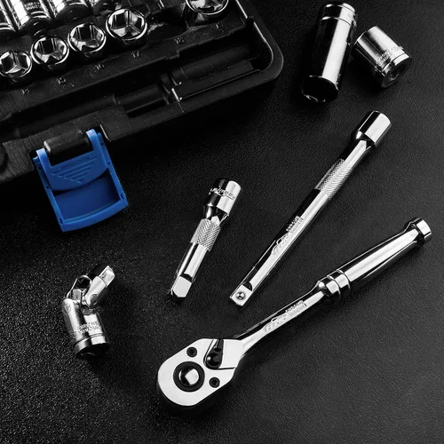 Miniatura 2 de EPAuto Juego de 45 piezas de llaves de vaso de 3/8" con trinquete de cabeza de pera de 72 dientes
