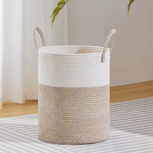 Miniatura 39 de VIPOSCO Cesta de lavandería grande, cesta de almacenamiento de cuerda tejida alta para mantas, juguetes, ropa sucia en la sala de estar, baño, Rayas