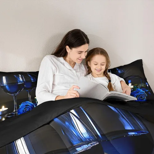 Miniatura 5 de Juego de edredón de videojuegos para niños y adolescentes, juego de ropa de cama de videojuegos azul y negro, ropa de cama para decoración del hogar