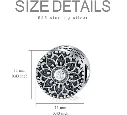 Miniatura 3 de PEIMKO Dijes personalizados de loto, girasol, margarita, mal de ojo, cuentas de plata de ley, cuentas de foto de flor de serpiente, collar de regalo