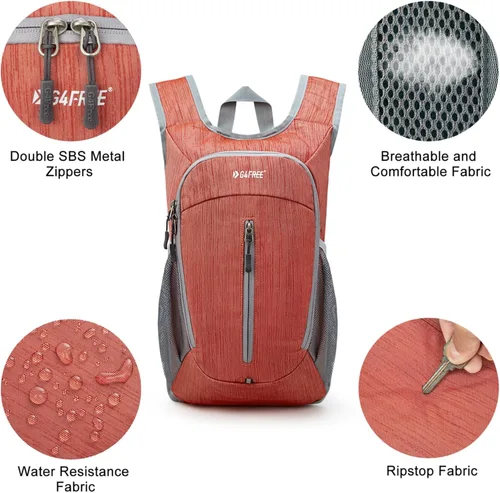Miniatura 4 de G4Free Mochila de senderismo de 10L Mochila de viaje pequeña Mochila plegable ligera Mochila de hombro plegable casual Rojo