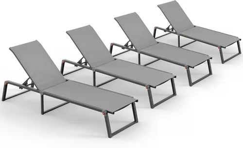 Miniatura 20 de Silla de Salón de Aluminio para Exterior, Sillas de Salón Plegables y sin Montaje para Patio y Piscina, Silla Reclinable de 5 Posiciones para Blanco