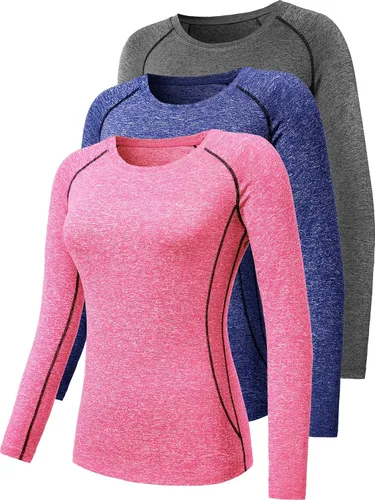 Miniatura 83 de CADMUS Paquete de 1 o 3 camisetas de entrenamiento de manga larga para mujer, camiseta de compresión de ajuste seco para correr