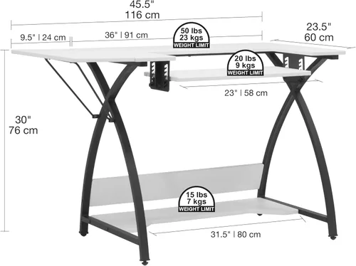 Miniatura 3 de Comet Plus - Mesa de costura y pasatiempos con estante lateral e inferior, también se puede utilizar como escritorio de computadora