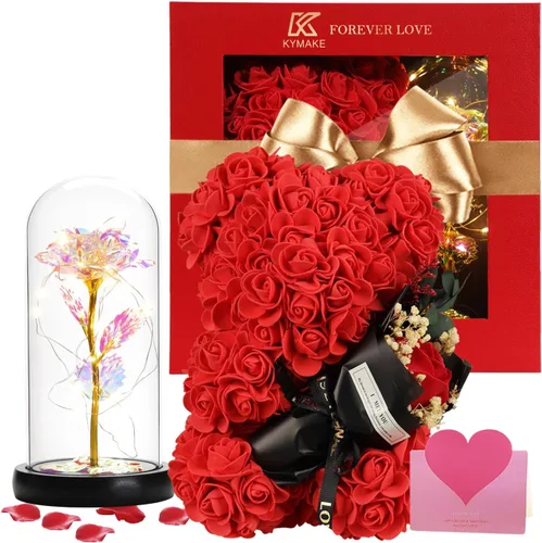 Miniatura 8 de Regalos de San Valentín para ella, oso de rosas para mujer, ramo de cumpleaños de oso de peluche de rosas artificiales, regalo de rosas para el día