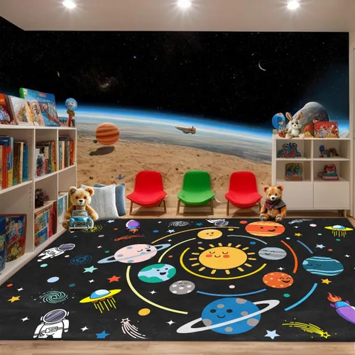 Miniatura 20 de Alfombra espacial para habitación de niños, alfombra de galaxia para niños, alfombras espaciales para dormitorio de niños, decoración