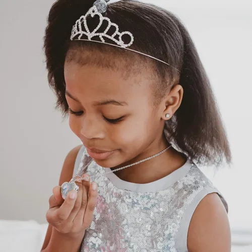 Miniatura 6 de Collar con medallón de corazón para niña pequeña colgante de animal con purpurina brillante almacenamiento interior secreto cadena de tono plateado