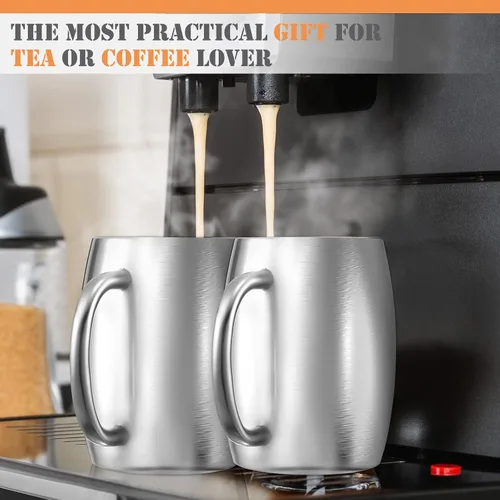 Miniatura 4 de Taza de café aislada de acero inoxidable de 14 onzas a prueba de derrames con tapa, taza de café de viaje de doble pared con asa, tazas de café