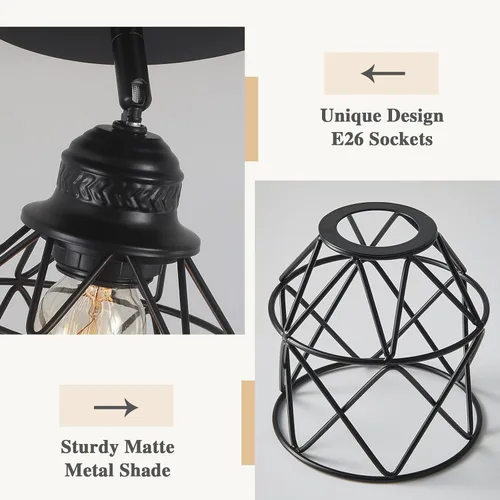 Miniatura 7 de Luminarias de techo para cocina de 4 luces con montaje al techo, lámpara de techo empotrada negra ajustable multidireccional, lámpara de jaula