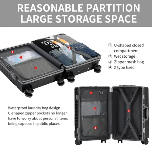 Miniatura 5 de Equipaje de mano aprobado por aerolíneas con compartimento para laptop, equipaje multifuncional de marco de aluminio de 20 pulgadas con puerto