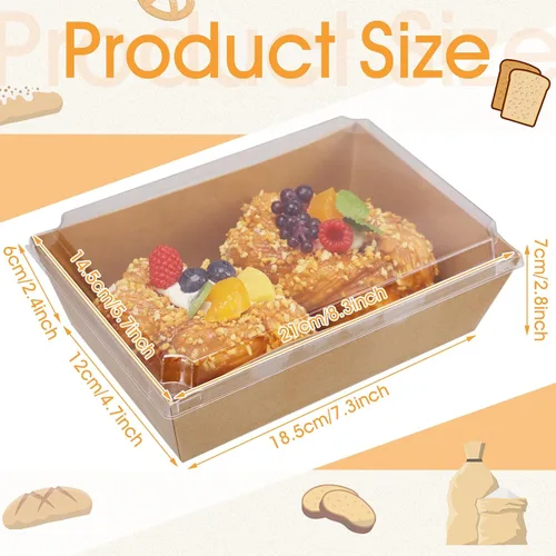 Miniatura 2 de ReliThick Paquete de 50 Cajas de Charcutería de 8x6 pulgadas con Tapas Transparentes Recipientes Grandes de Papel Desechables para Alimentos
