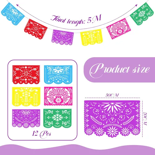 Miniatura 4 de TaoBary Juego de 15 decoraciones del Día de los Muertos de 34 pulgadas, decoración colgante de calavera de azúcar de 16.4 pies, pancartas de papel