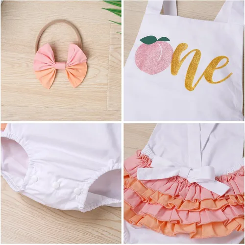 Miniatura 28 de IMEKIS Conjunto de ropa para bebé niña de primer cumpleaños con diadema de verano para sesión de fotos