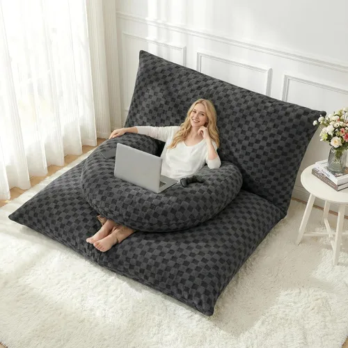 Miniatura 10 de HABUTWAY Silla de Puf 4 en 1, Sofá de Puf Gigante con Relleno de Espuma Viscoelástica, Silla de Puf para Adultos, Funda de Felpa Sintética Lavable a